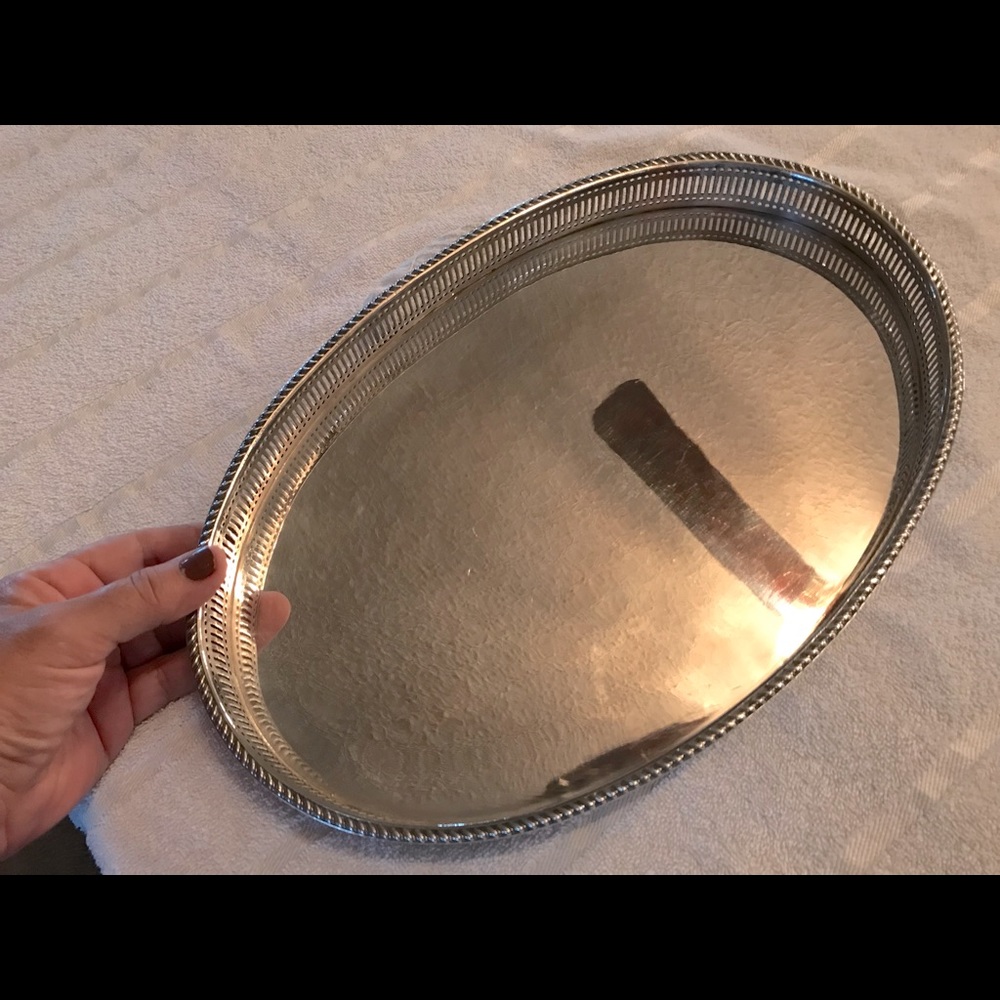 Silver over copper serving tray.
